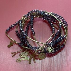 Gold and Purple Charm Bracelet Set